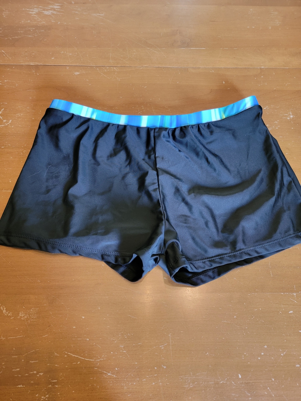 Womens Black Swim Shorts with Blue Striped Waistband Size L NWOT